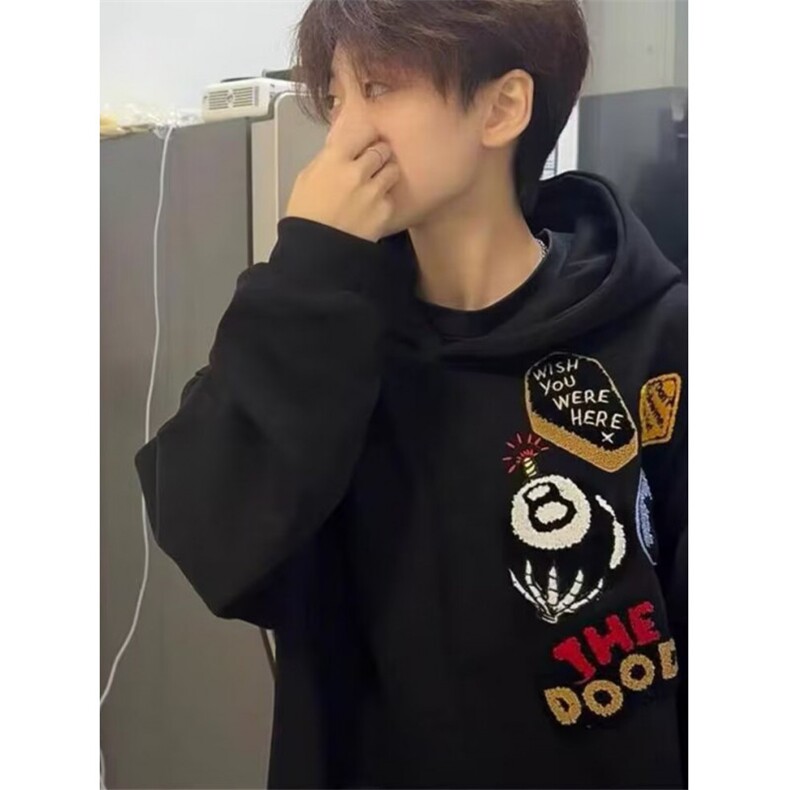 慵懒ins百搭毛巾刺绣320克卫衣文艺新款流行气质日系简约W304，男装卫衣，星座1116A（原606A-3）