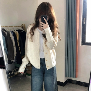 重磅秋冬男女北极绒开衫毛衣美式复古休闲慵懒风单排扣针织衫外套图片