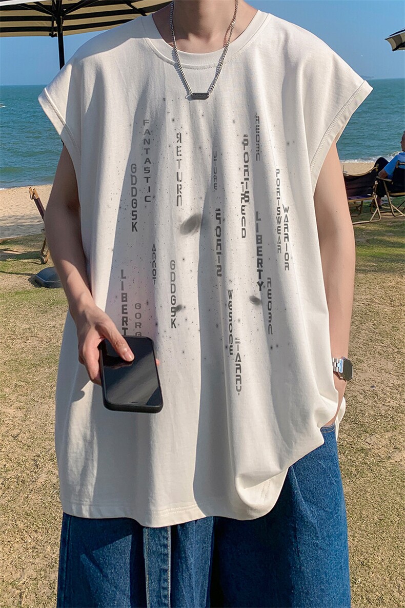 夏季外景新款休闲运动背心男潮牌宽松大码坎肩无袖T恤BX00486/P25,男装T恤,电商B316