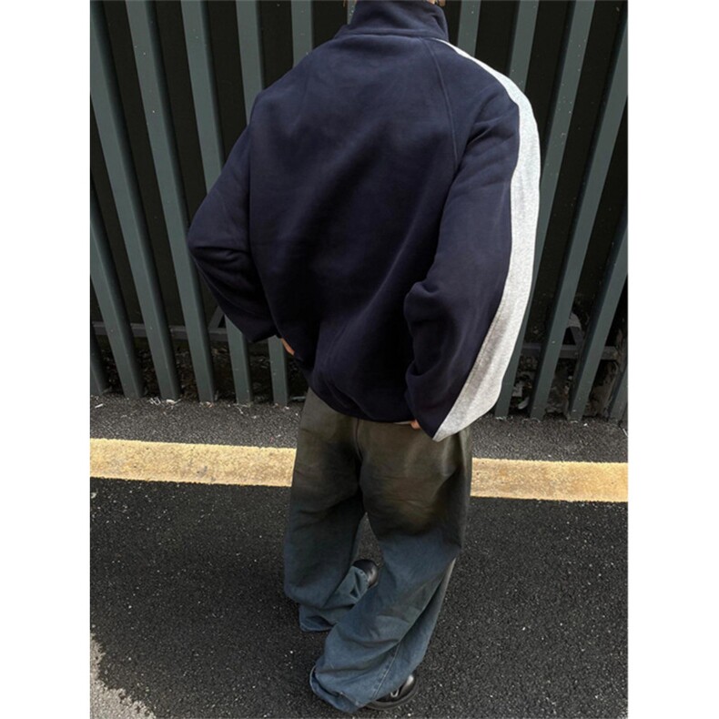 美式复古拼接立领卫衣男女韩版宽松休闲潮流学院bf风情侣套头外套,女装短外套,四季星座505