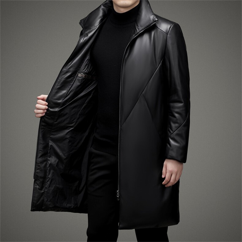 皮衣男士绵羊皮中长款外套秋冬新款加绒加厚男装羊皮大衣，男装皮衣，电商B212（原钱塘6029）