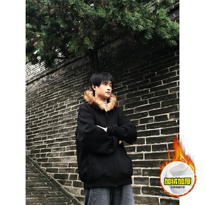 480G重磅加绒硬挺boxy秋冬美式高街超大毛领座山雕连帽卫衣厚外套图片