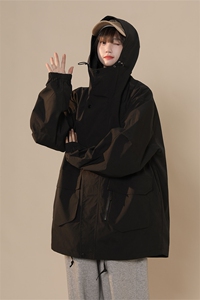 JK8107/P75秋装中性风冲锋衣男女美式工装外套连帽风衣宽松夹克图片