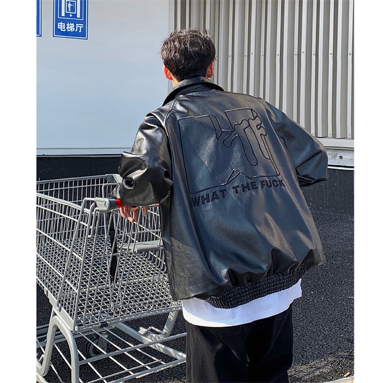 中性美式刺绣夹克复古情侣皮衣休闲宽松外套PY08-P90,男装夹克,电商B327