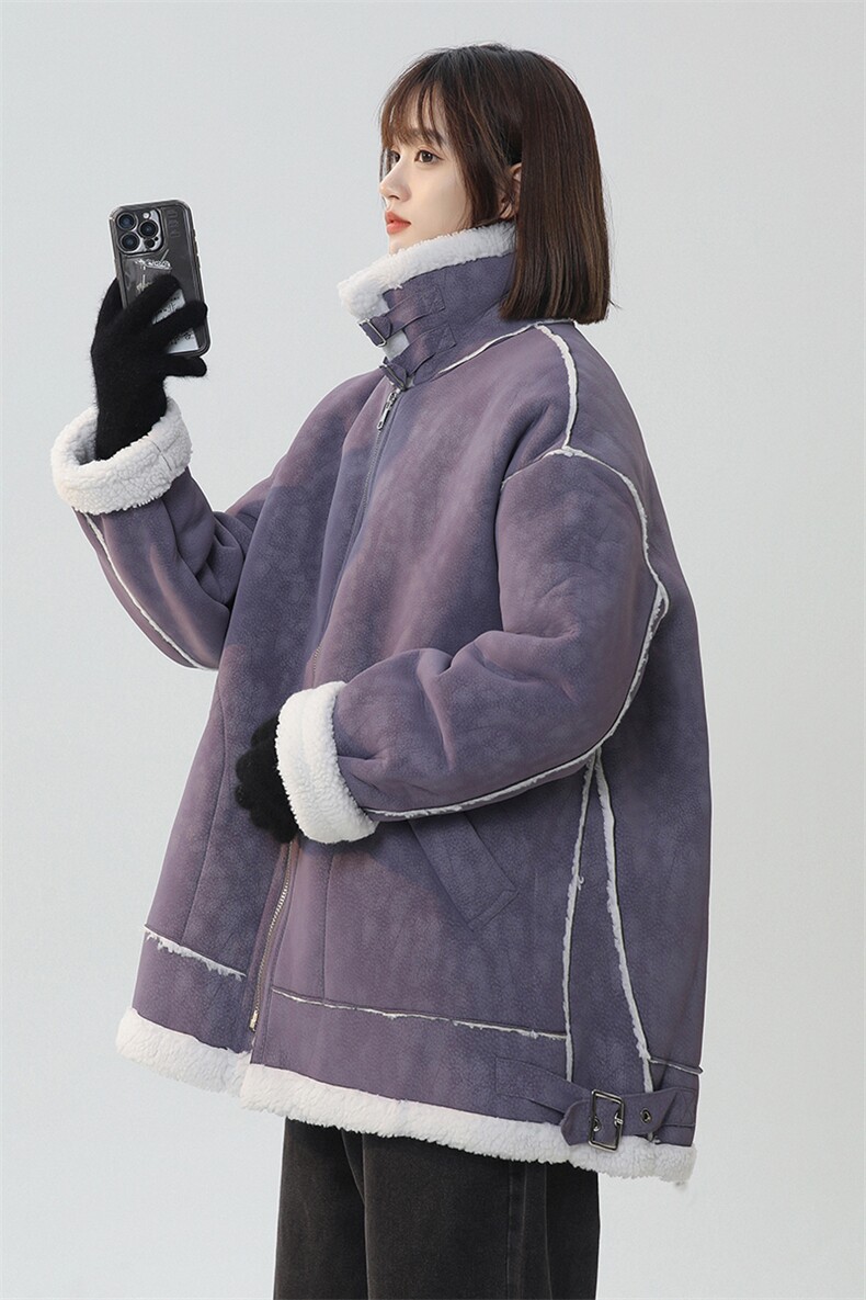 皮毛一体羊羔毛外套女冬季新款机车服夹克棉服225-2-Y208-P158,男装夹克,星座225-2