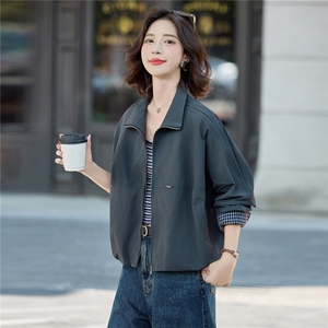 极简风休闲气质短款外套女2025春秋新款时尚宽松百搭拉链夹克上衣图片