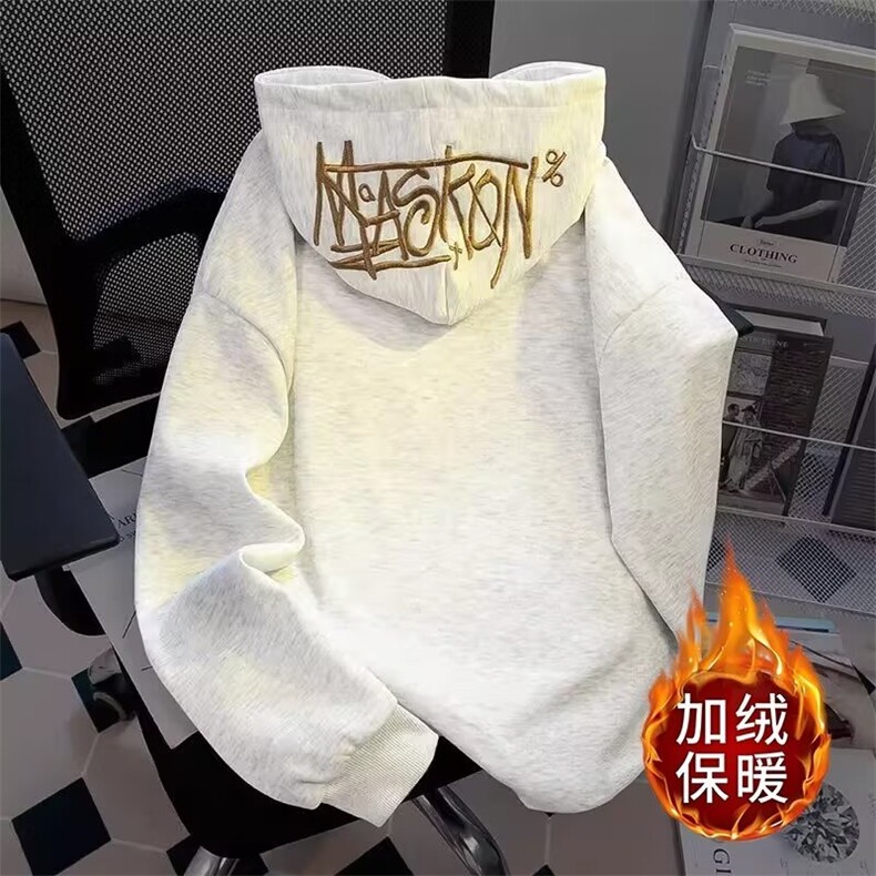 重工字母刺绣~连帽卫衣男重磅加绒高街美式秋冬宽松百搭潮流,男装卫衣,星座1013-1