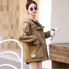 秋季新款休闲风衣胖MM200斤宽松显瘦减龄大码外套女，女装风衣，妃曼