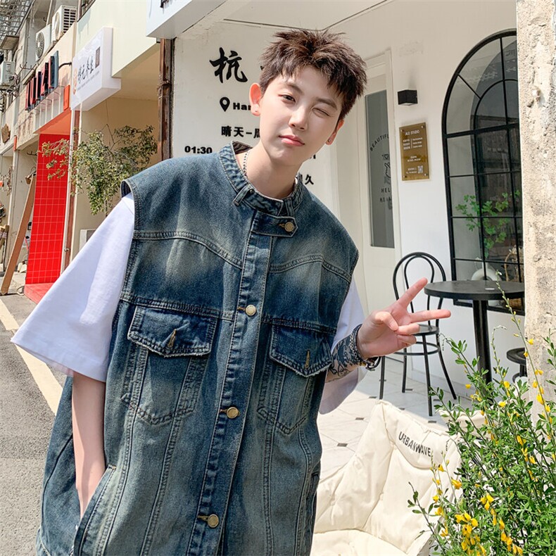 港风潮中性风牛仔马甲背心228-1-1509-P70，男装背心/马甲，星座228-1