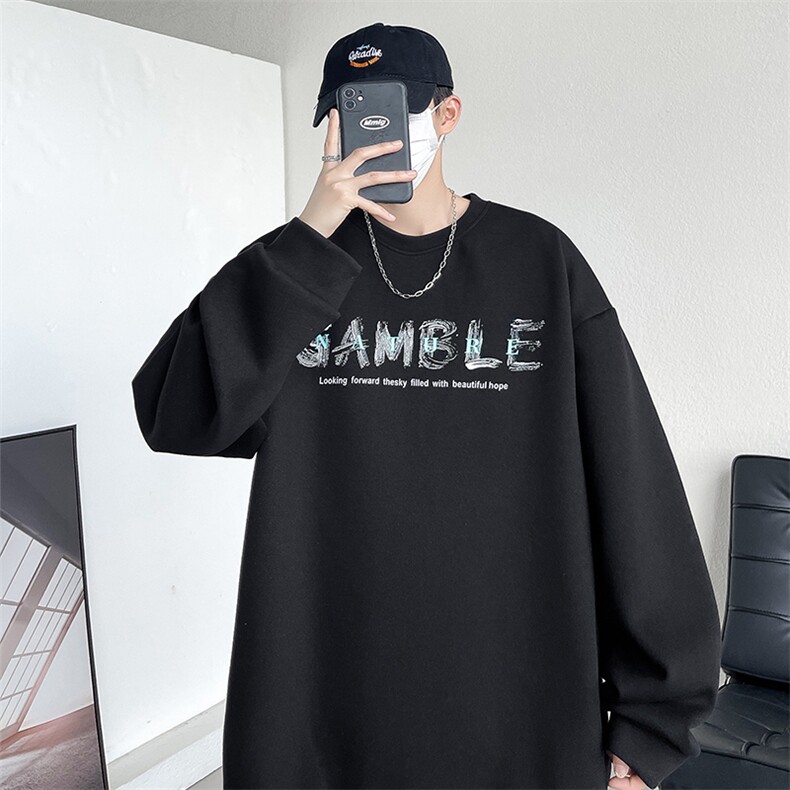 2023秋季新款学院风撞色涂鸦字母印花宽松圆领套头卫衣23127-P45，男装卫衣，星座914-3