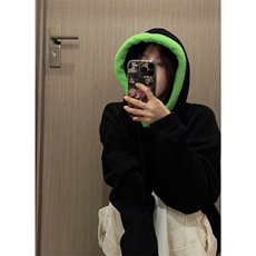 羊羔绒连帽卫衣女2024秋冬oversize加绒加厚宽松外套WY117-P45，女装短外套，星座308B-2