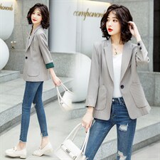 时尚拼接薄款七分袖西装外套女春夏新款显瘦百搭气质小西服，女装西装，一安秀