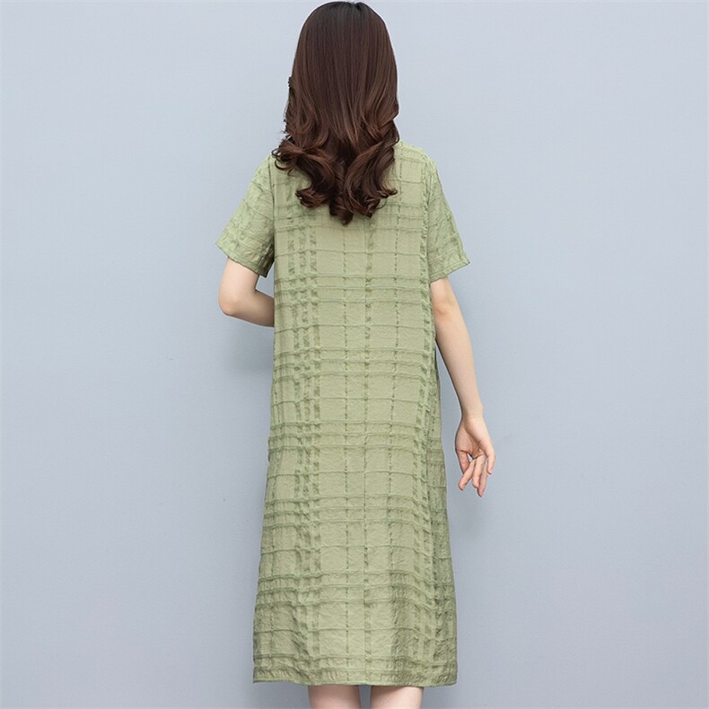 现货2024夏季新款简约气质圆领宽松舒适休闲连衣裙,女装连衣裙,妃曼