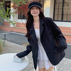 包袖老钱风常规款复古港风女西装黑色西服秋季休闲小香风气质网红，女装西装，2D080