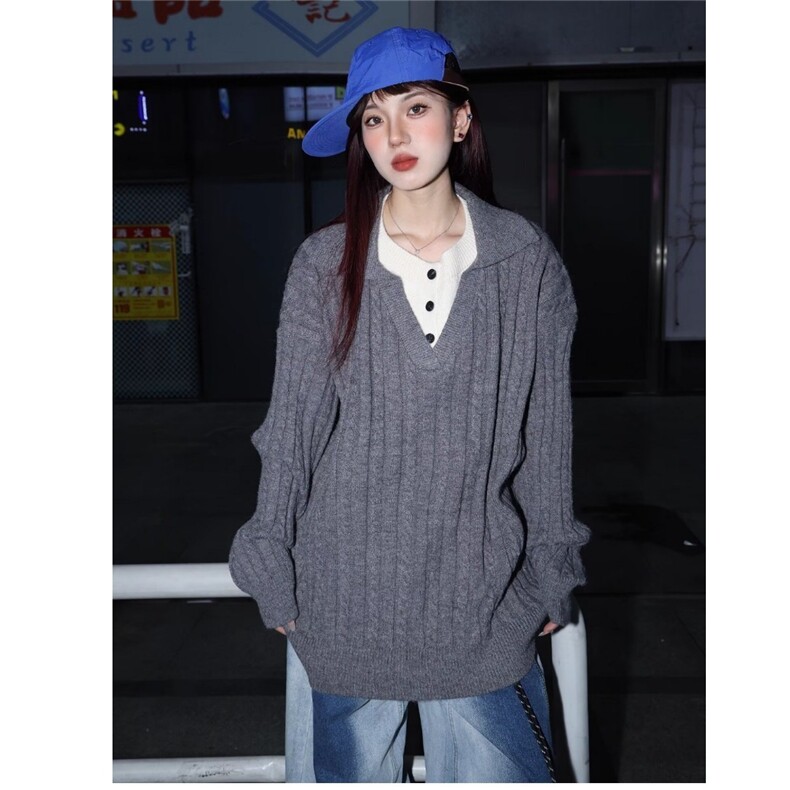D071-P67 2025秋季新款V领打底衫女装洋气修身长袖t恤法式正肩图片