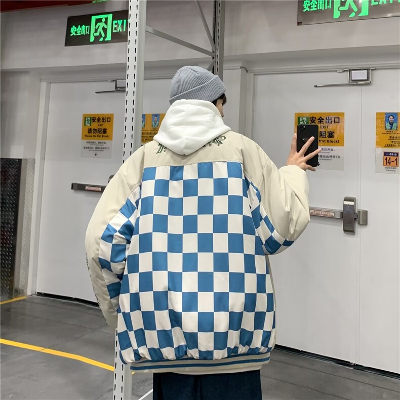 春秋季棋盘格棒球服男ins潮牌宽松休闲外套港风潮流痞帅学生夹克,男装夹克,星座1210-1