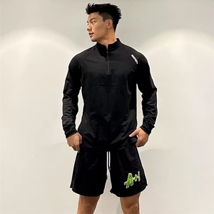 春秋季运动长袖男士半拉链速干骑行跑步上衣美式健身肌肉训练服潮图片