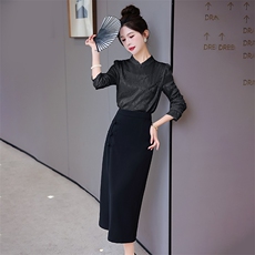 现货2024年春季新款女装时尚气质新中式盘扣提花套裙，女装套装/套裙，卡杰菲