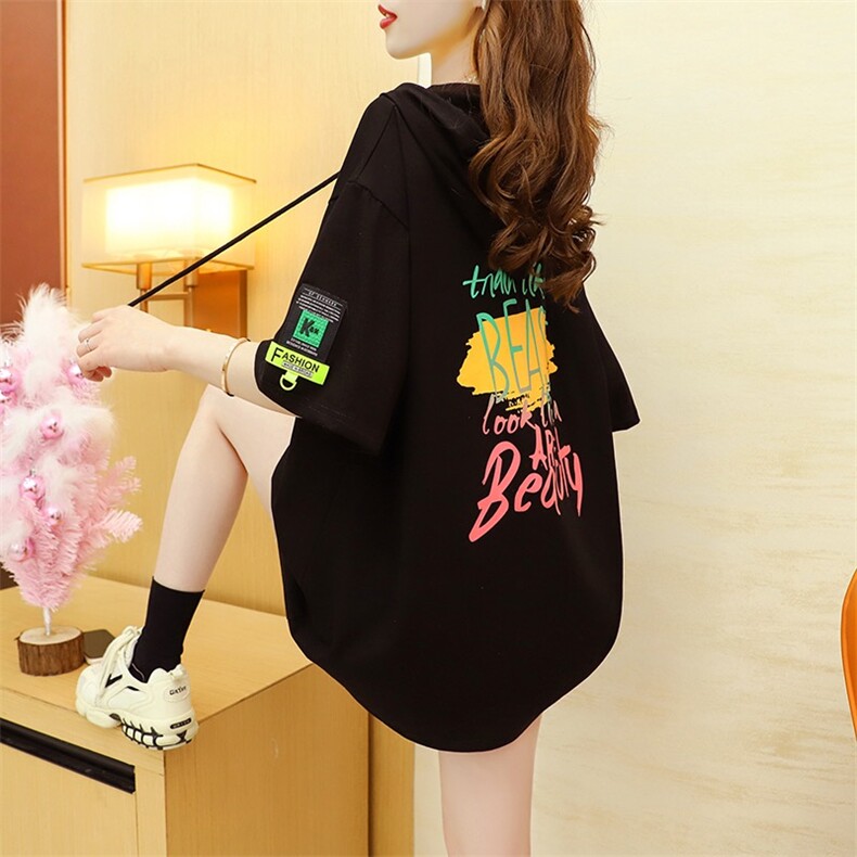 S2706夏季韩版宽松印花字母连帽大码女装短袖上衣T恤女P40，女装T恤，星座309B-2