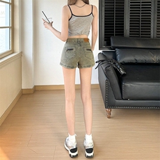 复古高腰牛仔短裤女春季2025年新款宽松显瘦辣妹a字紧身显瘦热裤，女装牛仔裤，星座506