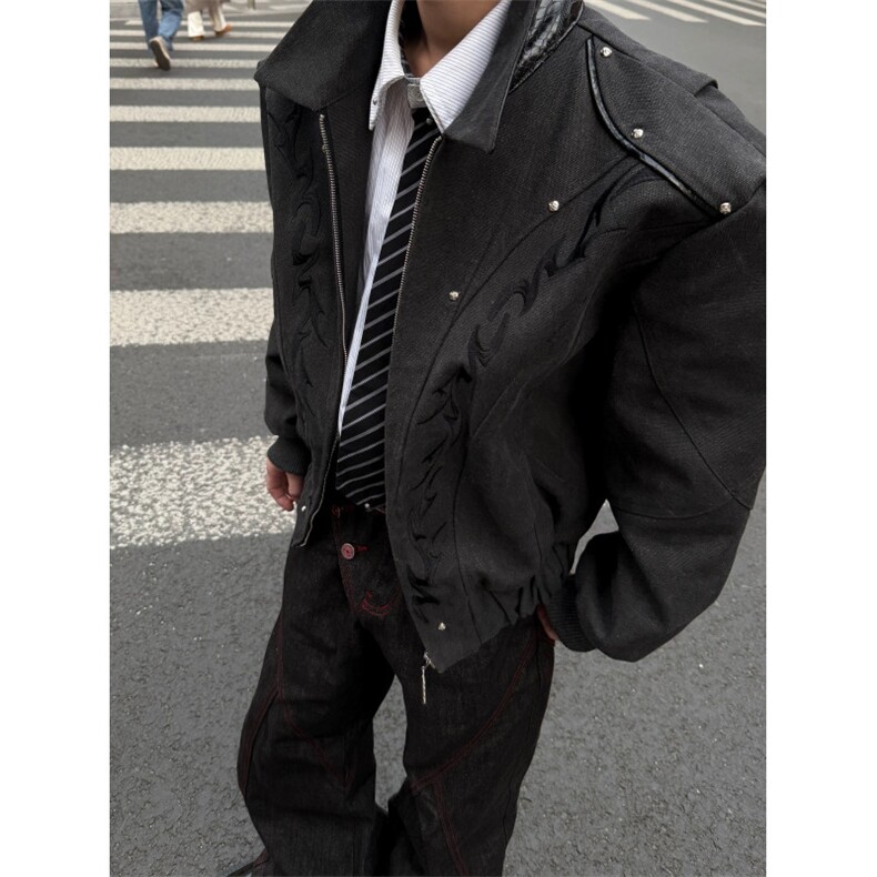 C316MY8541P138春夏新款刺绣个性拉链夹克水洗帆布外套，男装夹克，电商C316