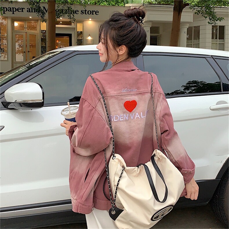 A169-P75渐变色牛仔外套春秋新款复古宽松设计感做旧夹克上衣,男装工装外套,星座911