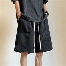 24美式重磅鹿皮绒钢印短裤夏季宽松大码五分裤KH111P48控68，男装牛仔裤，电商A341