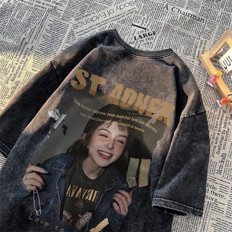 新款嘻哈gril美式大码高街青少年水洗短袖XZ517A-3-AQ037T-P38，男装T恤，星座517A-3