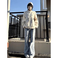 26春装高品质老钱风立领夹克外套男女美式潮牌拉链工装风宽松上衣，男装夹克，电商A486