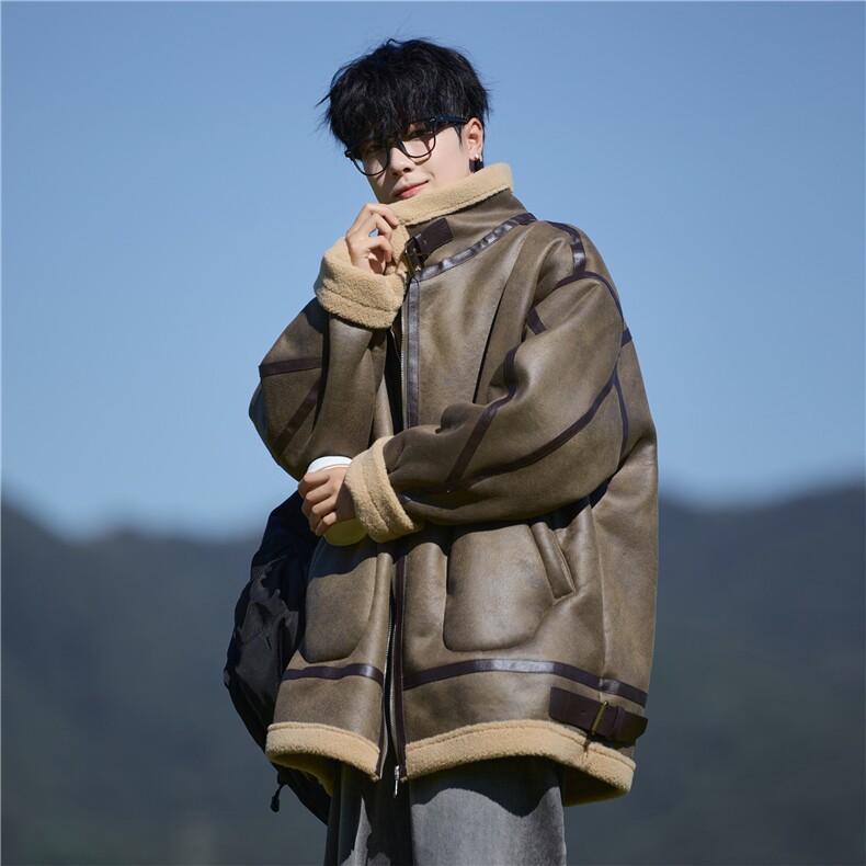 相机片港风大码棉衣外套皮毛一体男加厚棉袄 MY198 P128 控198图片