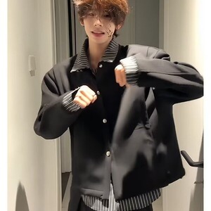 新款假两件工装外套男士韩版青年港风夹克休闲宽松上衣JKD639