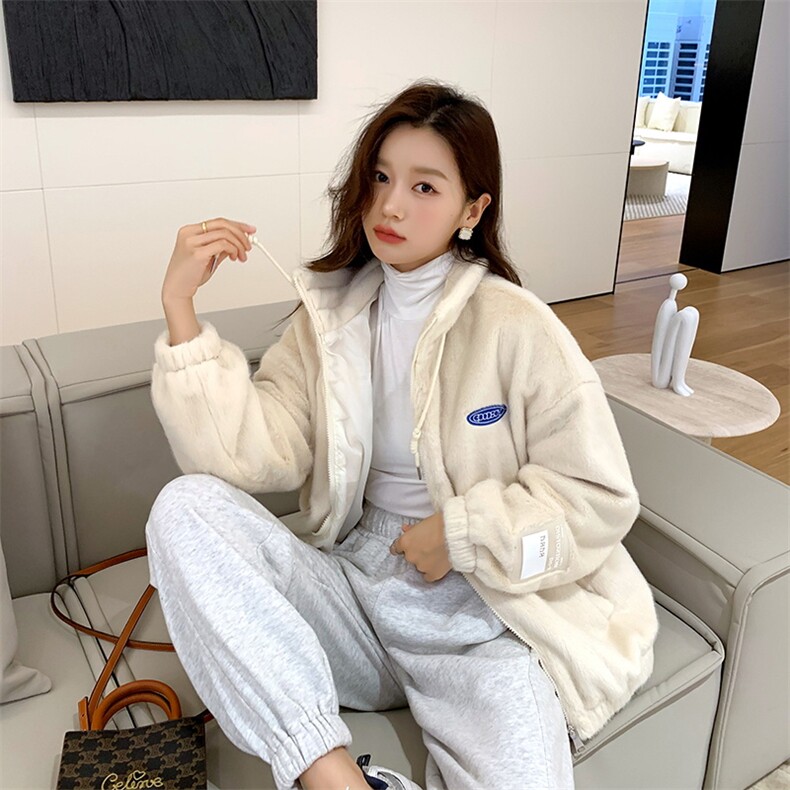 皮毛一体外套女2021新款冬季女装韩版时尚仿貂绒年轻皮草上衣女潮,女装皮草,潮品会