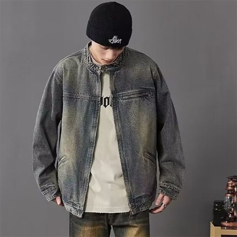 网络图现货水洗复古怀旧蓝牛仔外套男春秋宽松拉链夹克RF08-P75,男装夹克,星座1005-4