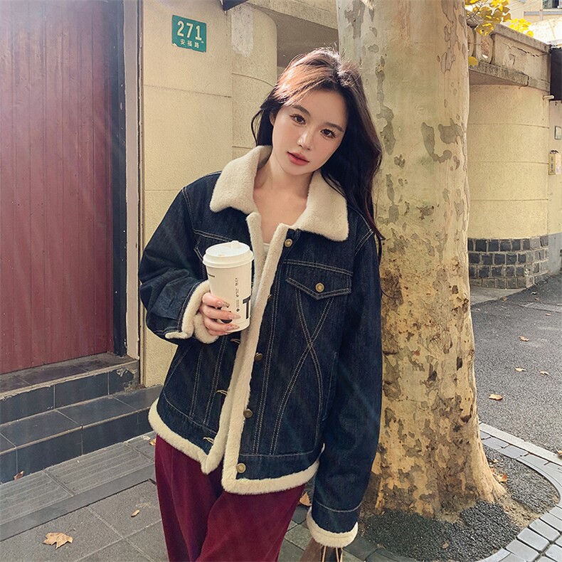 新款现货主推内里仿水貂毛牛仔外套9916-P195-K288,女装短外套,2C129