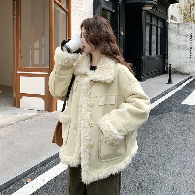 新款【大货】加厚奶黄色皮毛一体外套2C110-H9807-P215-K318,女装皮草,2C110
