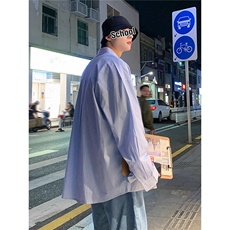 港风秋款男女衬衫竖条纹宽松休闲长袖衬衣加大码S-4XLCT22P38，男装衬衫，星座1013-1