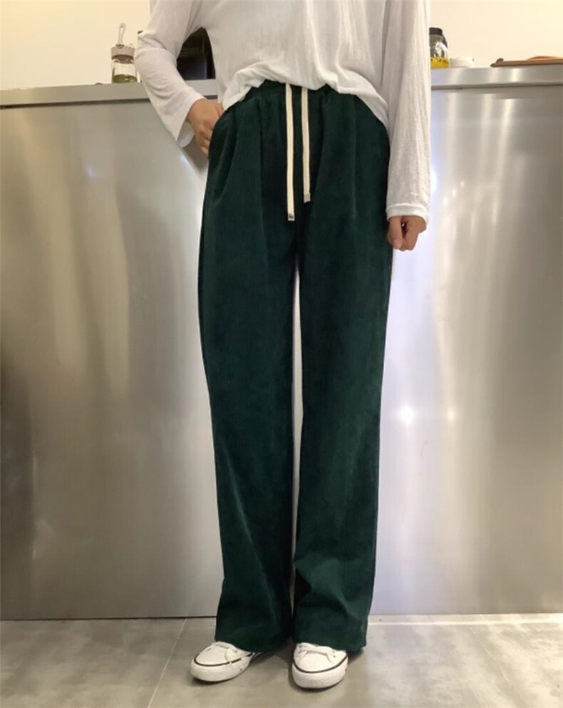 灯芯绒阔腿长裤，其它，常青藤