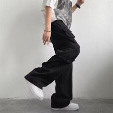美式工装裤男女宽松直阔腿小众设计感多口袋裤子ins高街K6735-p45，男装休闲裤，星座1008-1