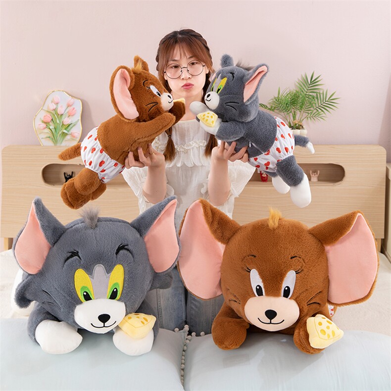 趴款猫和老鼠毛绒玩具公仔长条汤姆杰瑞抱枕布娃娃儿童生日礼物女，童园毛绒玩具厂