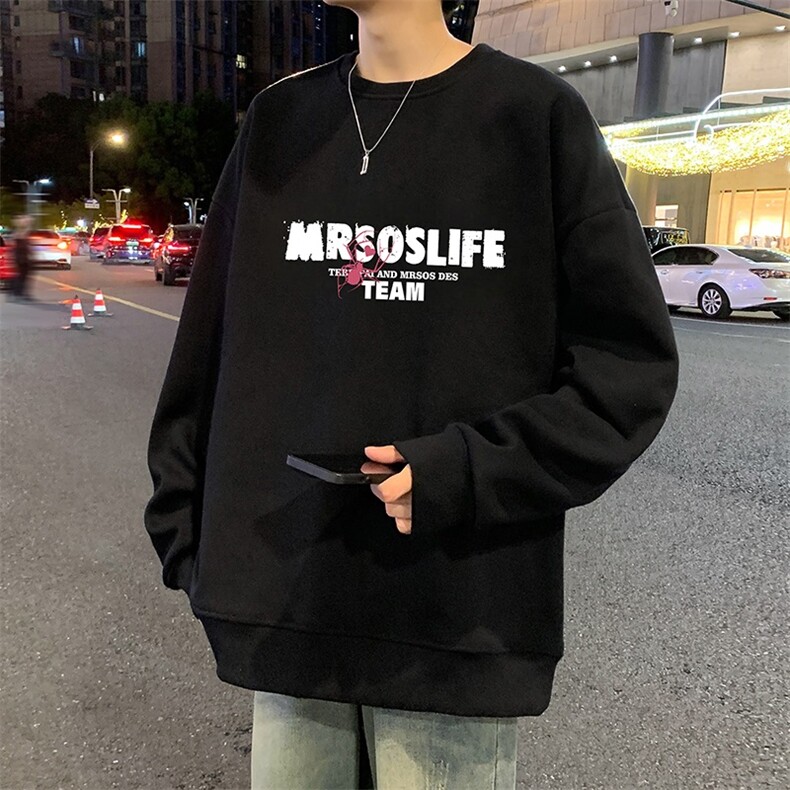 W558P35运动美式印花圆领卫衣男秋冬长袖打底衫宽松外套,男装T恤,星座304A-1