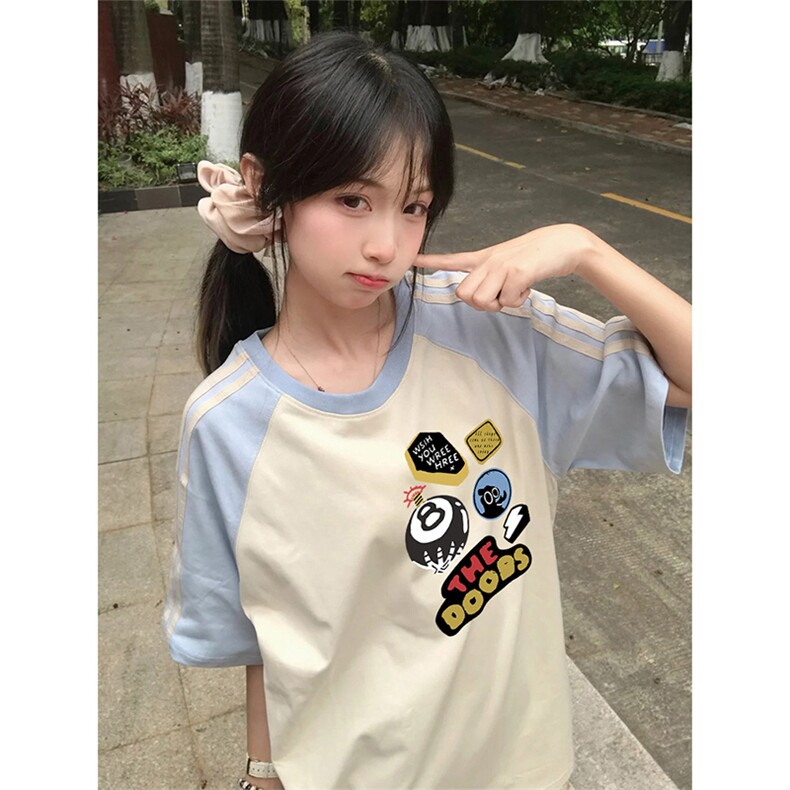 抖音得物品质二开240克宽松纯棉美式潮牌插肩三杠织带短袖T恤,男装T恤,电商A486