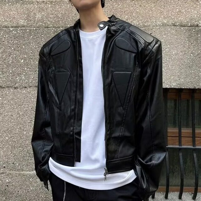 美式复古短款皮衣外套男春秋季痞帅设计感小众机车夹克~PY330,男装夹克,星座601-1