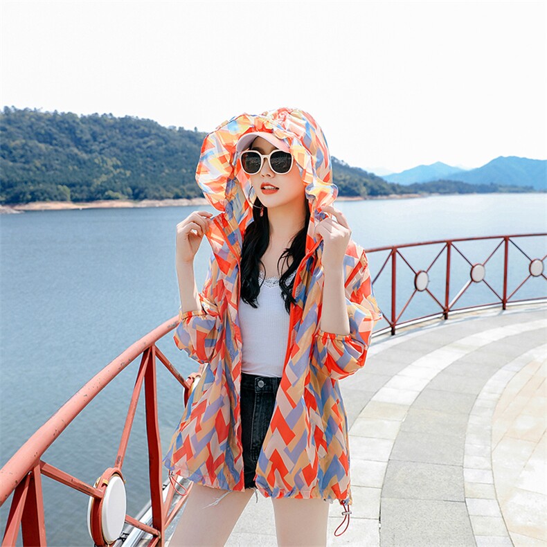 印花防晒衣女中长款2025夏季新款韩版宽松大码轻薄透气开衫外套潮，女装防晒衣，可可小西