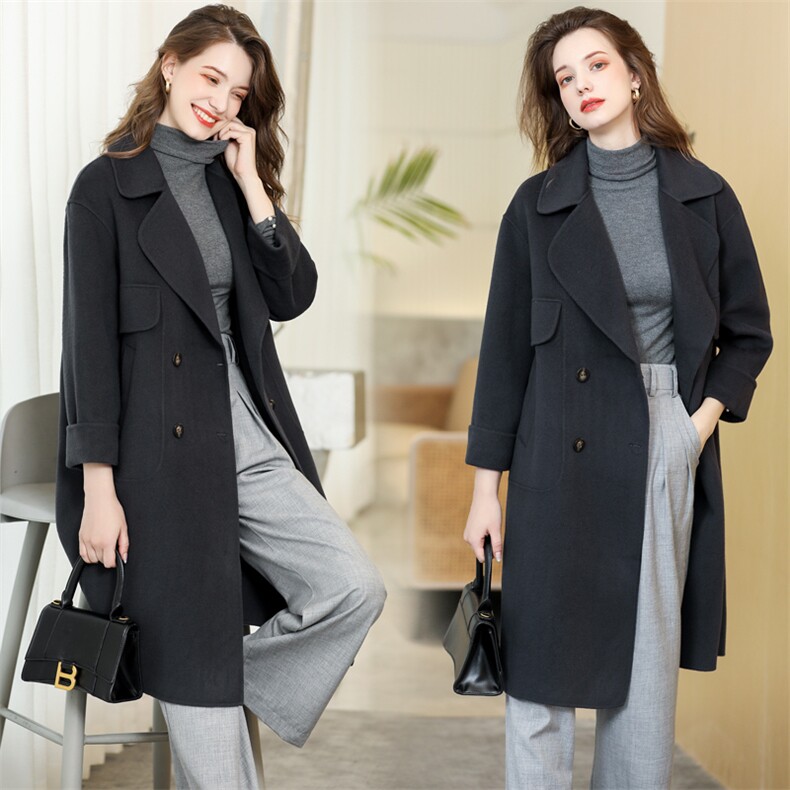 2024新款气质翻领双排扣双面毛呢大衣，女装毛呢外套，阿舍尔精品