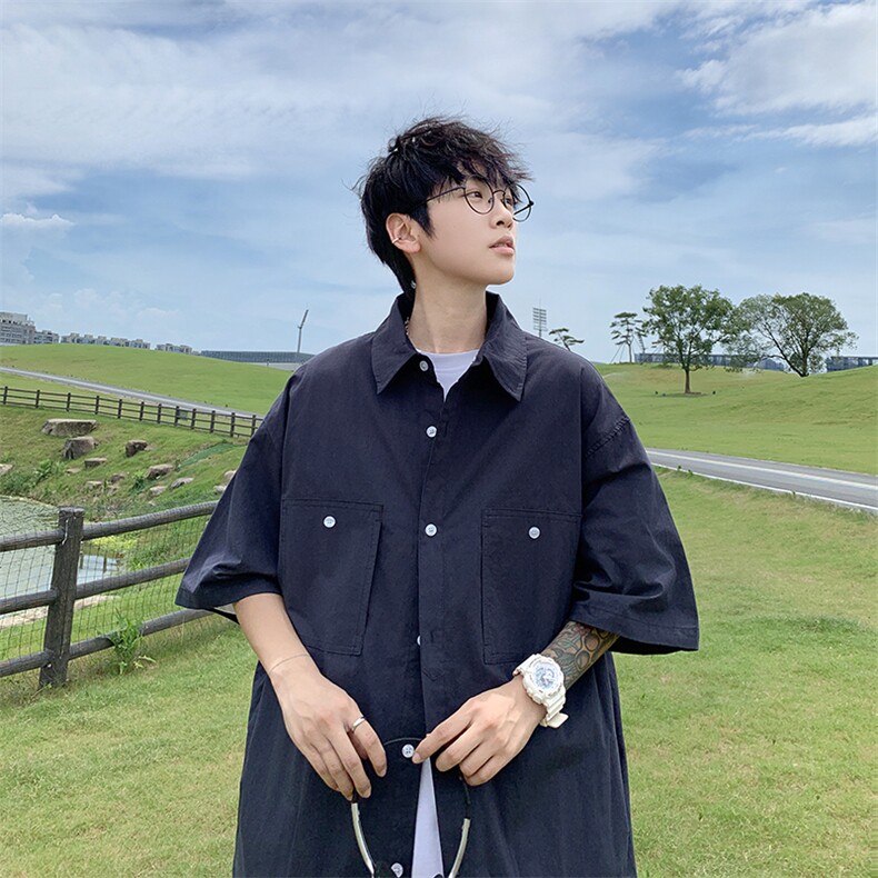 F358P45夏季新款潮牌宽松休闲百搭衬衣日系复古短袖衬,男装T恤,星座512-6