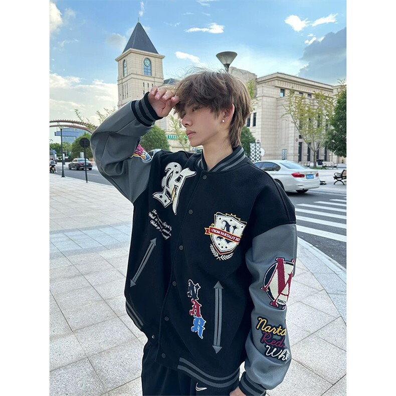 网图有货美式植绒毛巾刺绣棒球服宽松夹克棉衣外套男女A1125-P80,男装夹克,星座1505