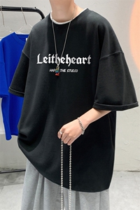 港风  200g纯棉夏季休闲宽松新款T恤字母印花情侣 T6015 P25控38图片