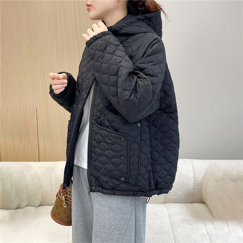 2025冬装新款修身保暖时尚菱形格个性女士棉服外套,女装棉衣/棉服,江忆布依