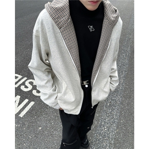 美式双面穿格子连帽外套男春季棒球服夹克上衣拉链卫衣WB503-P67图片