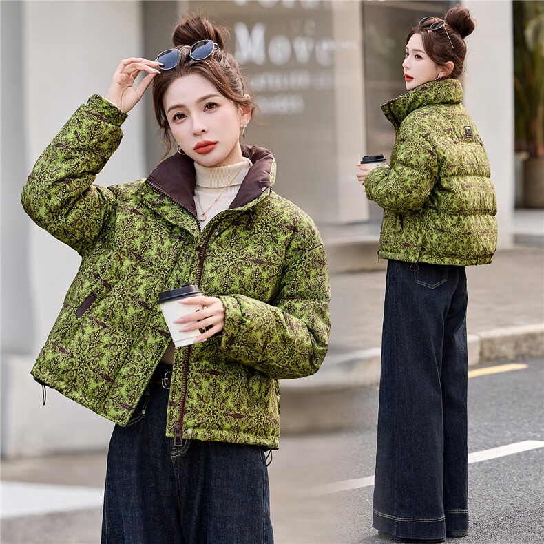 现货25冬装新复古绿色撞色羽绒服衣珂纱朗2D044-818-P255-K385,女装羽绒服,衣珂纱朗